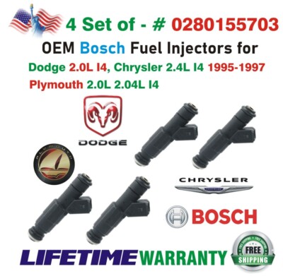 NEW OEM Bosch x4 Fuel Injectors 1995-1997 Dodge Chrysler Plymouth I4 #0280155703