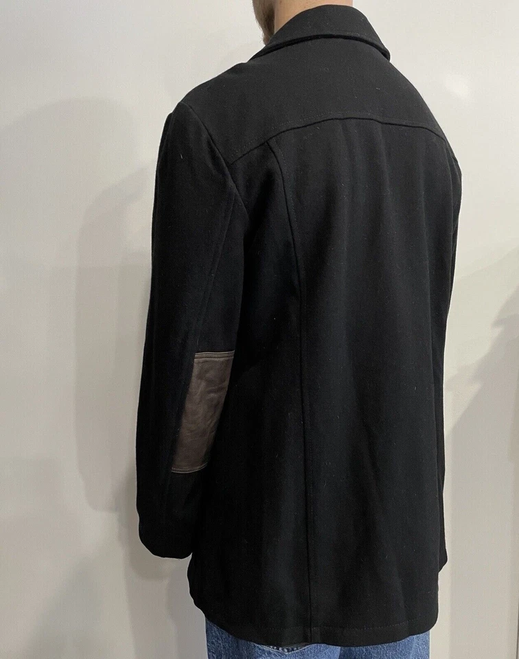 Chaqueta Abrigo DDP Dolce & Gabbana Lana Hombre Negro Cuero Detalles Negro Talla 52 Foto 3 de 4