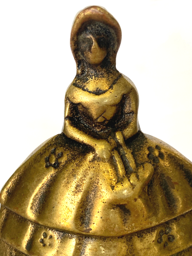 Hand Carved Brass Bell Victorian Lady Figure 3" Collectible Vintage Home Decor - Picture 3 of 8