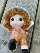 Vintage Ron Gordon Designs Farmer Girl In Overalls Wall Hanging Figurine