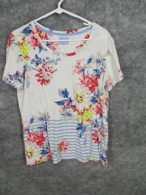 Joules Clothing Women's Top White 14 Great Britain T-Shirt Floral Stretch Stripe