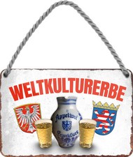 H&auml;nge Blechschild 18x12 Weltkulturerbe Deutschland &Auml;pplwoi Apfelwein Bar Kneipe