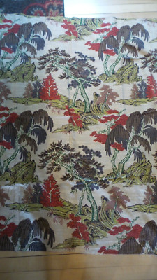 Vintage DRAPERY FABRIC Ming Garden, Red, Town & Country Vat Dyed,42''x50''