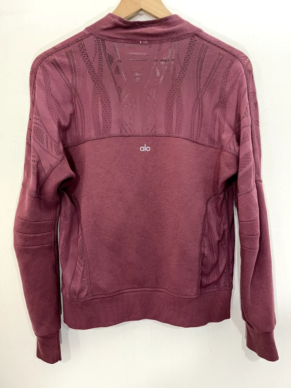 alo-yoga zip up laser cut mesh sweatshirt outdoors fitness logo jacket