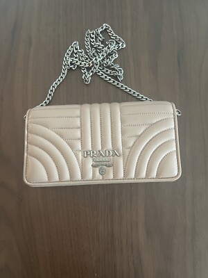 Prada Women's Cipria Leather Diagramme Shoulder Bag Mini Bandoliera 1DH044