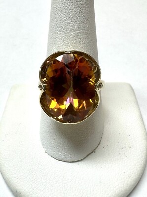 10k Yellow Gold 15ct Sunrise Topaz And .02ct Diamond Ring Sz 9.75 $1,700