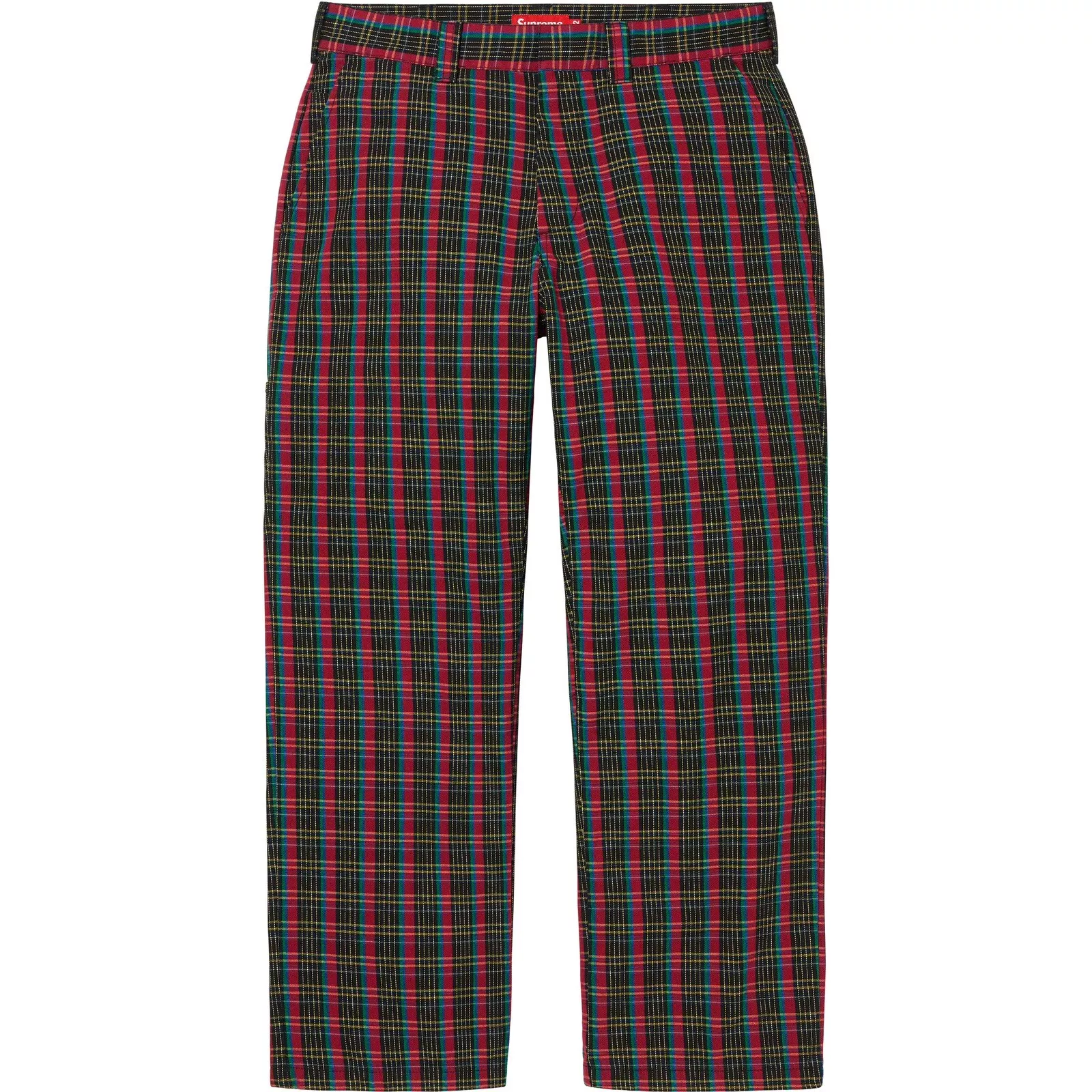 Pantalon de travail Supreme SS23 rouge à carreaux taille 34 coton épais mélangé sergé pantalon pantalons pantalons pantalons