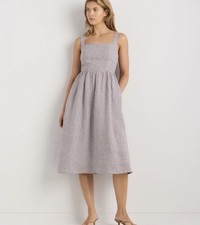 Quince 100% European Linen Fit Flare Midi Dress Taupe Brown Women’s XS