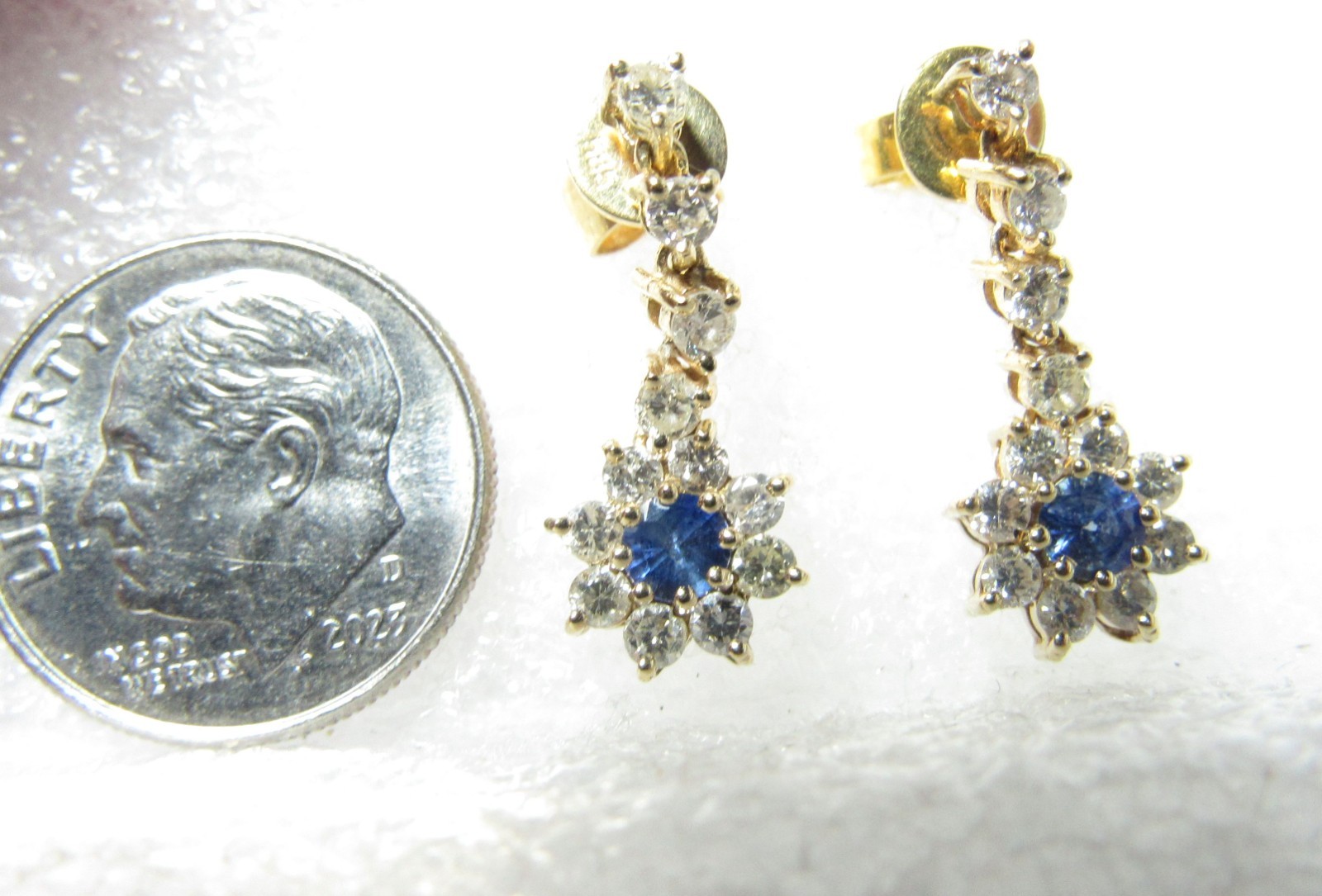 14K SOLID GOLD DROP / DANGLE EARRINGS W / NATURAL… - image 2