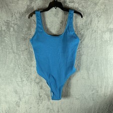Cotton On Body Women's Swimsuit L One Piece Scoop Back Cheeky Blue Ribbed NWT
