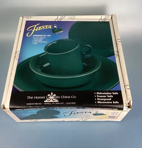 Fiesta 831 321 Retired Evergreen 4 Pieces Dinner and Salad Plate, Soup Bowl, Mug