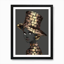 Schwarze Frau mit Hut Kunstdruck gerahmt Wandbild Poster Leinwanddruck Bild