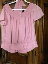 Blusa BCBG MaxAzria para mujer espalda abierta envolvente manga corta lazo rosa talla L usada en excelente estado
