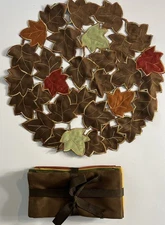 Set of 8 Cloth Napkins 2-Brn Gold Green Burgundy 16"  Bed Bath & B Leaf Placemat