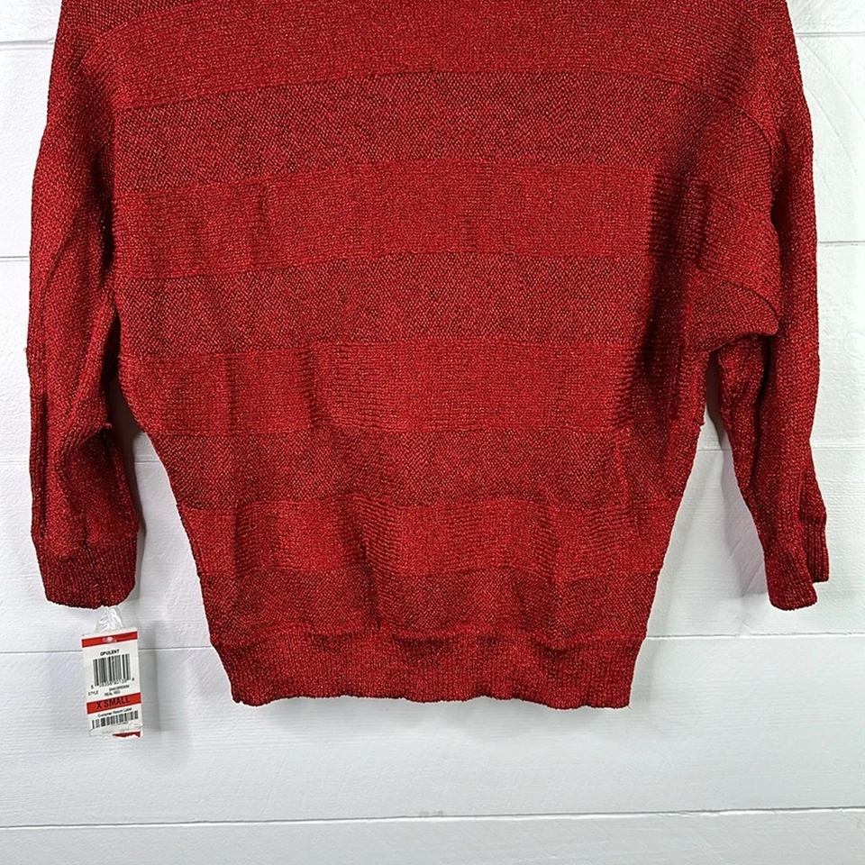 INC Red Metallic Sparkle Knit 3/4 Sleeve Sweater Pullover Sweatshirt Top Size XS - Image 4 of 4
