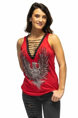 Ladies Beautiful Red Shirt with Eagle Crest Graphics  Shirt - USA Made - 7571