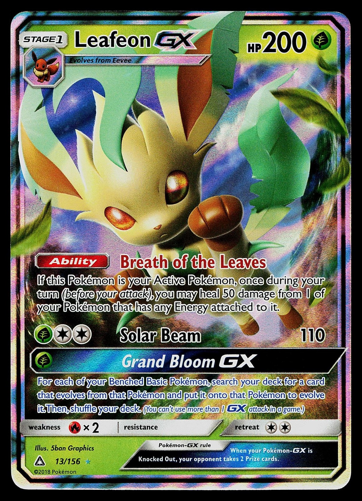 Pokemon Card - Leafeon GX Ultra Prism 13/156 Holo Rare GX 2018