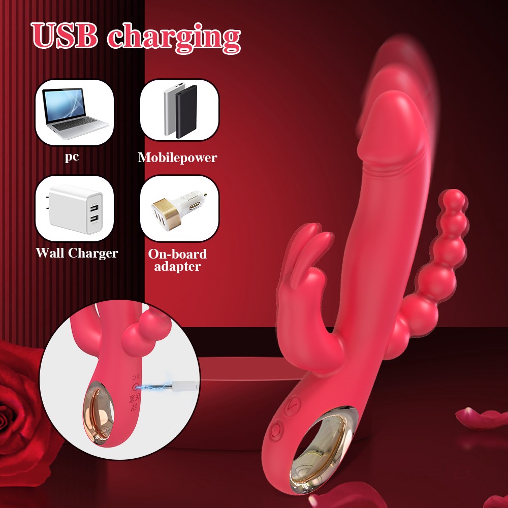 3 in 1 Thrusting Rabbit Vibrator G-Spot Clit Anal Dildo Massager Women Sex Toys