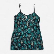 Vintage Angelique Green Teal Floral Mesh Sheer Slip Cami Top
