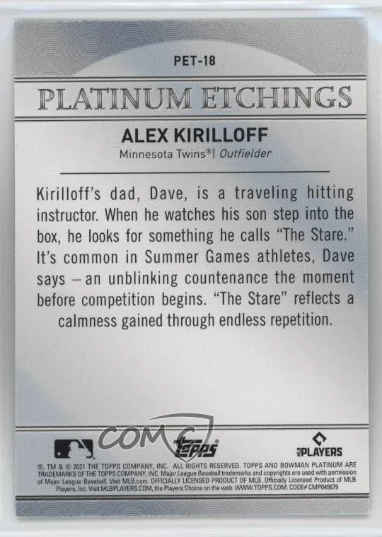 2021 Bowman Platinum Etchings Green /99 Alex Kirilloff #PET-18 Rookie RC - Image 2 of 2