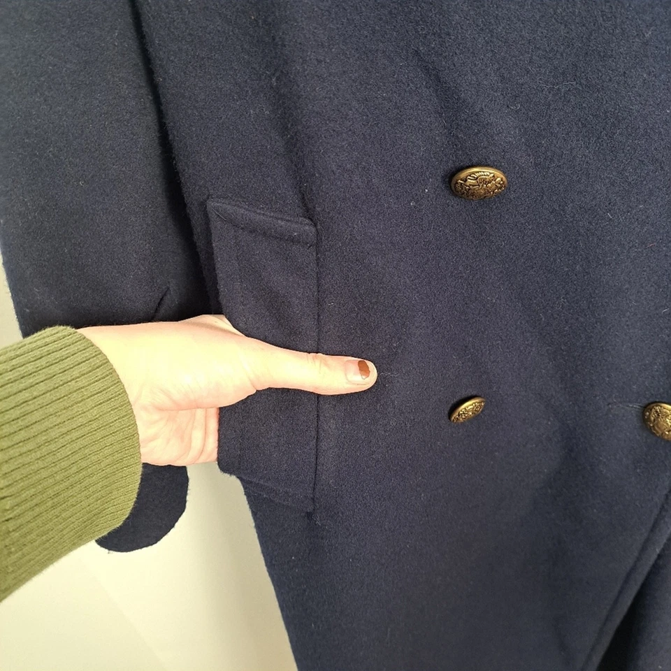 Vintage Maurices Wool Long Trench Pea Classic Gold Button Coat Size 2XL - Image 3 of 4