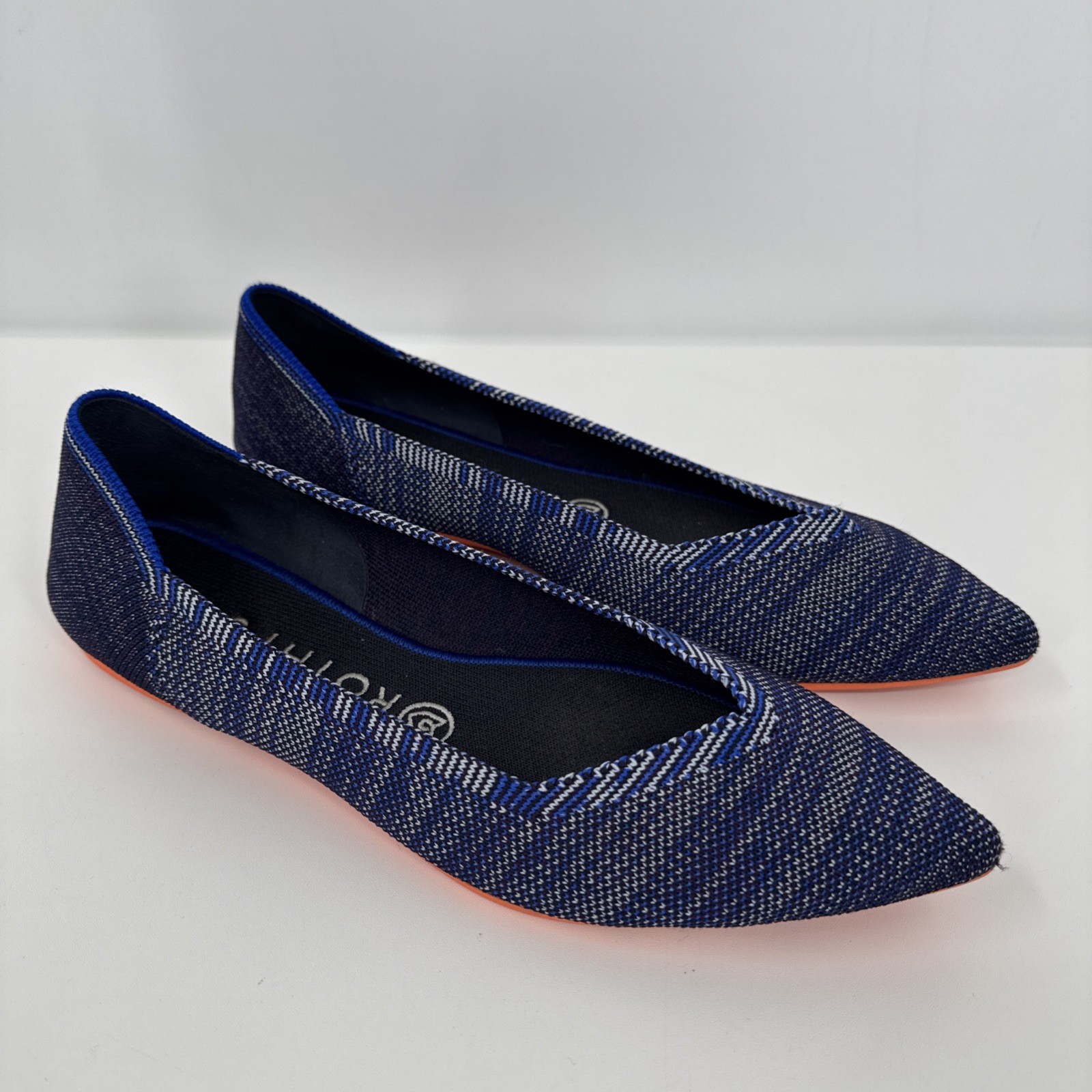 Rothy’s The Point Blue Birdseye Space Dye Orange Sole Flat Size 8.5 W Retired