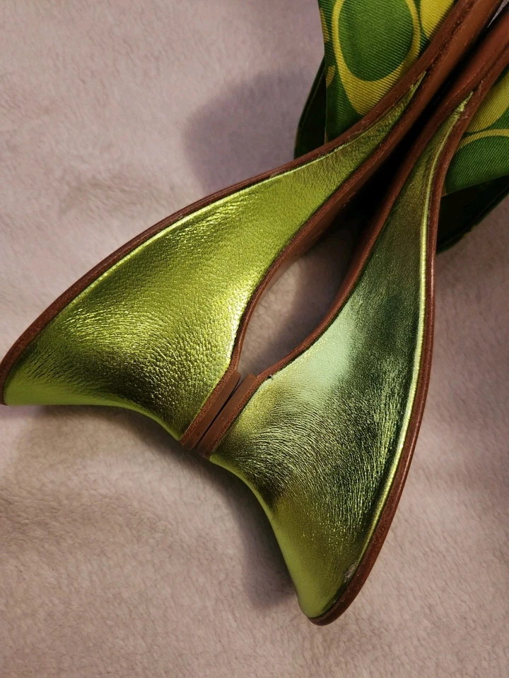 Sandalias bufanda de seda verde cuña 7B Coach Havana, adición limitada, vintage, WO Foto 2 de 4