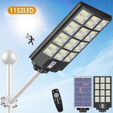 9000W Commercial LED Solar Street Light Dusk to Dawn Road Wall Lamp+Pole Remote