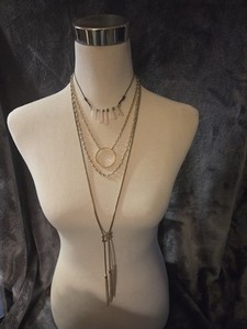 Lot of 4 Elegant Quaint Vintage Necklaces, Rose Quartz, Lariat, Faux Pearls