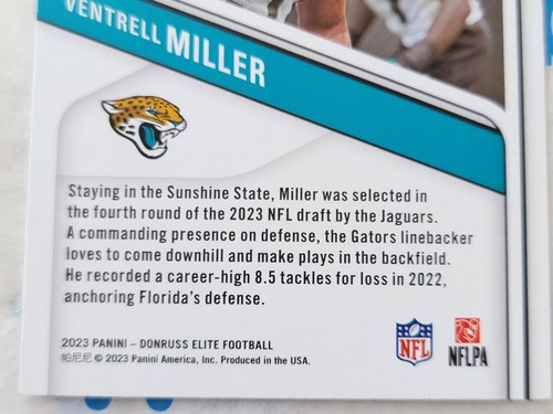 Ventrell Miller 2023 RC Elite No. 194 DONRUSS Football Jaguars - Picture 8 of 11