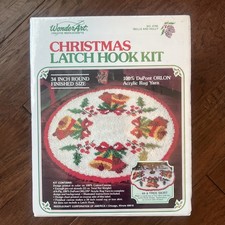 WonderArt Christmas Latch Hook Kit 34" Round Rug Tree Skirt Bells Holly 4796