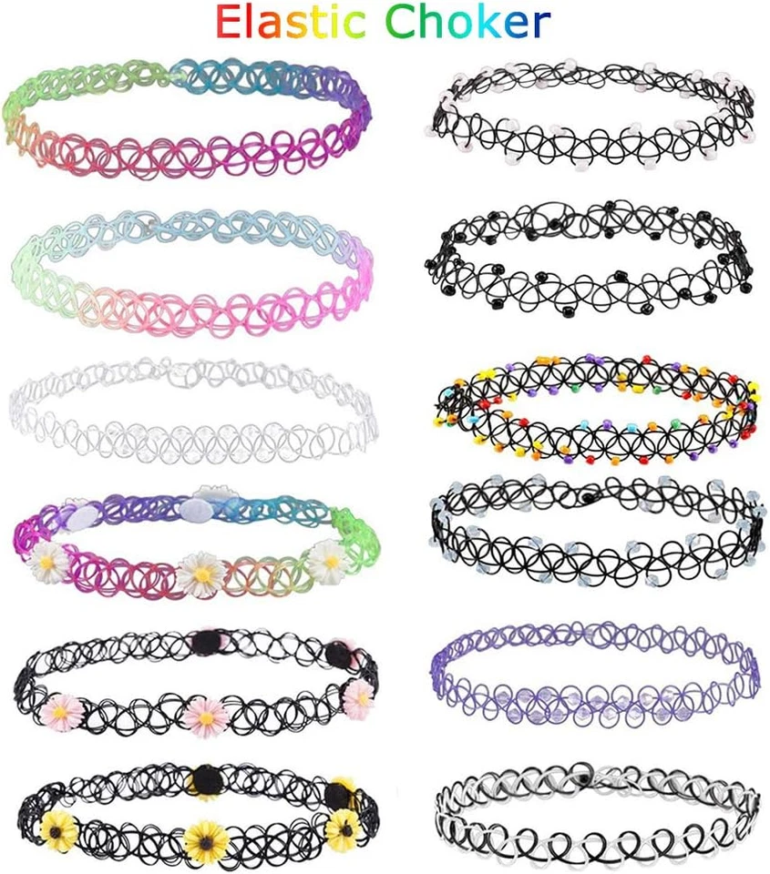 Tattoo Choker Girocollo Collane Set Moda Gioielli Elasticizzato Tatuaggio Gothic - Immagine 2 di 4