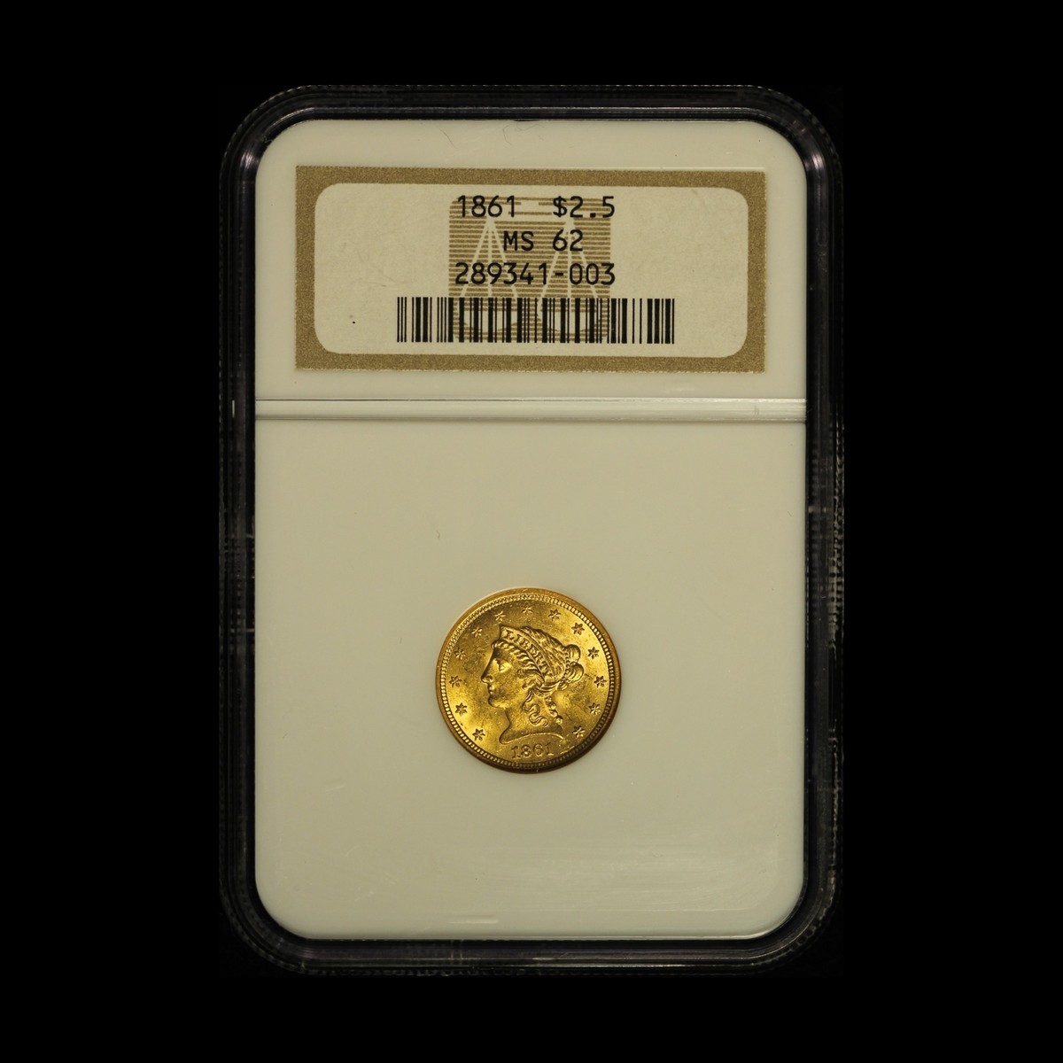 1861 $2.50 Liberty Head Gold Quarter Eagle - NGC MS 62 - Free