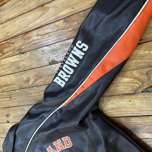 Vintage Cleveland Browns Jacket Mens L Faux Leather NFL Bomber Varsity *READ* - Picture 10 of 16