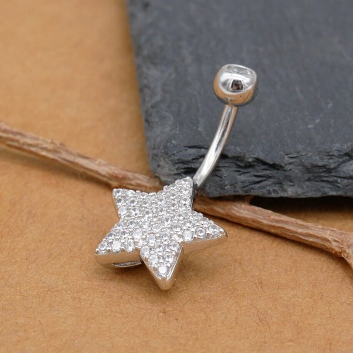 1CT Round Cut Lab-Created Diamond Star Navel Belly Button 14K White Gold Plated - Picture 6 of 9