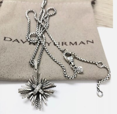 DAVID YURMAN Angelika Pave DIAMONDS Silver 925 Pendant Necklace 18-20 Inch. R-32