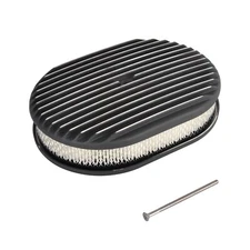 12" Oval Full Finned Black Aluminum Air Cleaner Assembly Fit Chevy Ford Mopar