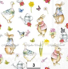(3) TWO Paper LUNCHEON Decoupage Art Craft Napkins - EASTER RABBITS GEESE