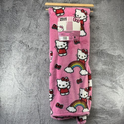 Hello Kitty Rainbow Clouds Red Bow Faux Fur 50x70" Plush Pink Throw Blanket NWT - 第 1/4 張圖片