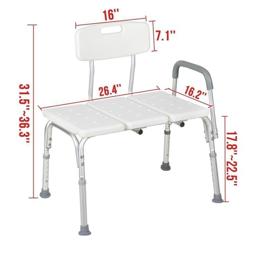NEW Adjustable Shower Chair Bath Seat Tub Transfer Bench with Armrest &Back - Picture 4 of 12