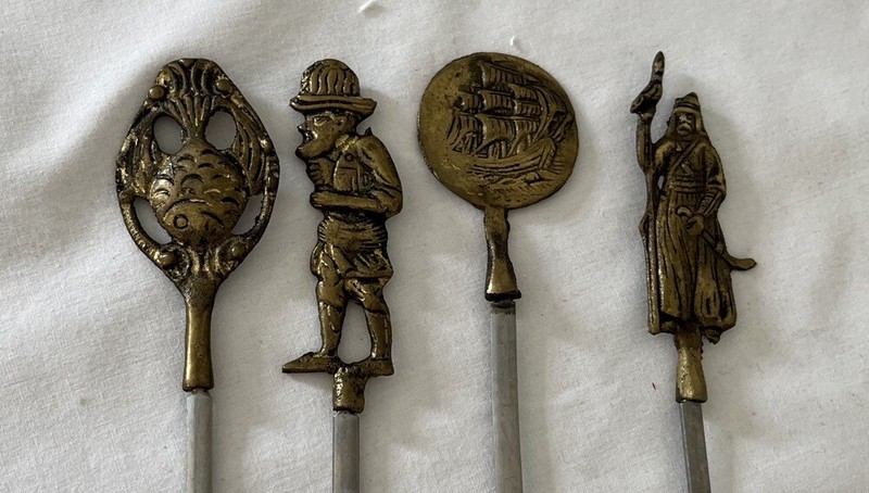 Vintage Turkish Stainless Steel Brass Shish Kabob Lamb BBQ Skewers Lot, Antique 