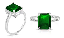 4.00 CTTW Lab Created Green Emerald Cut Sterling Silver Ring Sizes 5 - 9