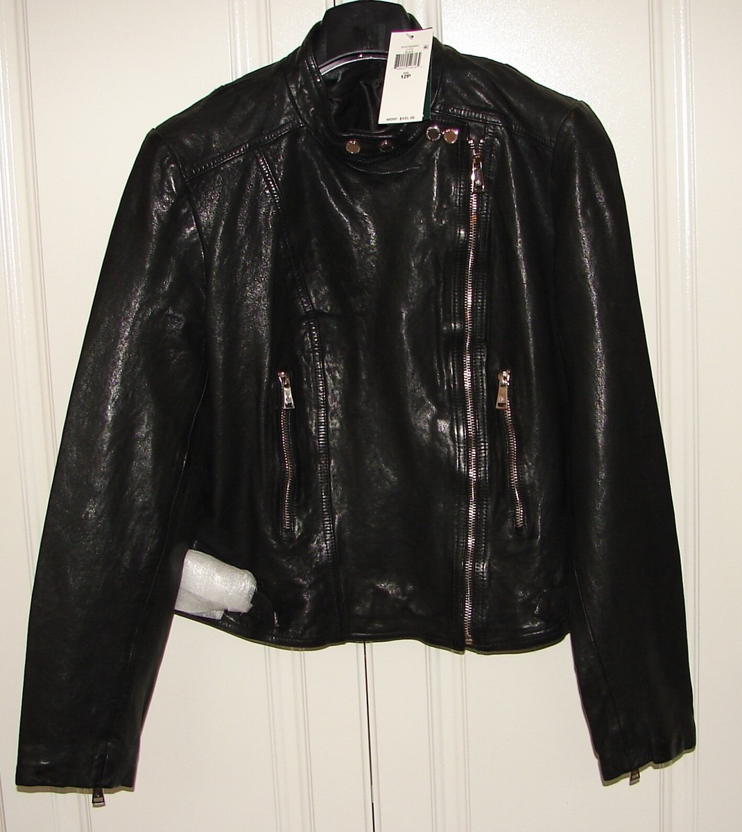 ジャケット・アウター Ralph Lauren lamb leather jacket size 2 NWT Lauren Ralph Lauren sz 12 Petite black lamb leather moto