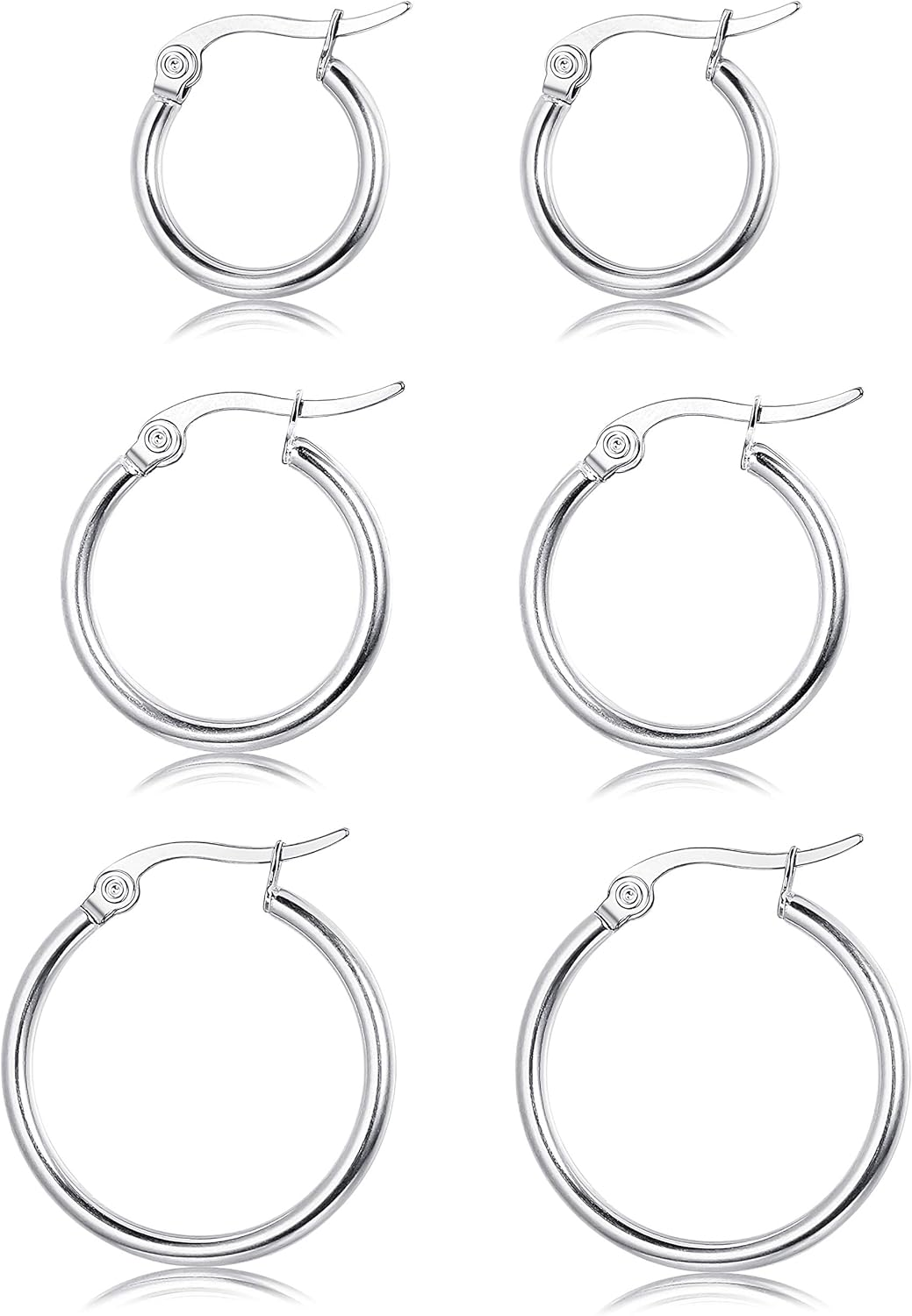 3 Pairs Sterling Silver round Hoop Earring for Women Lightweight Click-Top Hoop