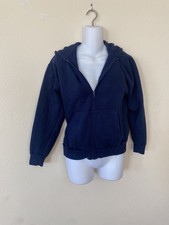 Premium Wear Dark Blue Semi-cropped Womens Jacket Sz M 10/12 Cozy Hooded Grunge
