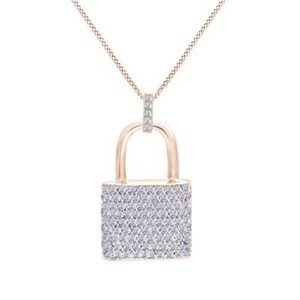 Authentic Padlock Pendant Necklace Round Brilliant Cut 14K Rose Gold Plated Silver