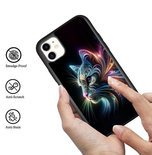 Rainbow Magical Fractal Cat For iPhone SE XS XR Max 5 6 7 8 Plus Protective Case - Picture 10 of 25