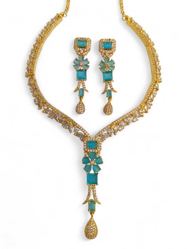 Gold Plated Ethnic AD CZ Jewelry Earrings Necklace Bridal Set for women - 第 16/37 張圖片