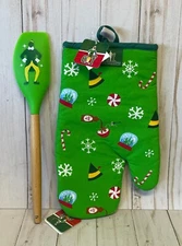Elf Buddy Movie Kitchen Gift Hostess Set Oven Mitt & Spatula Green Christmas NEW