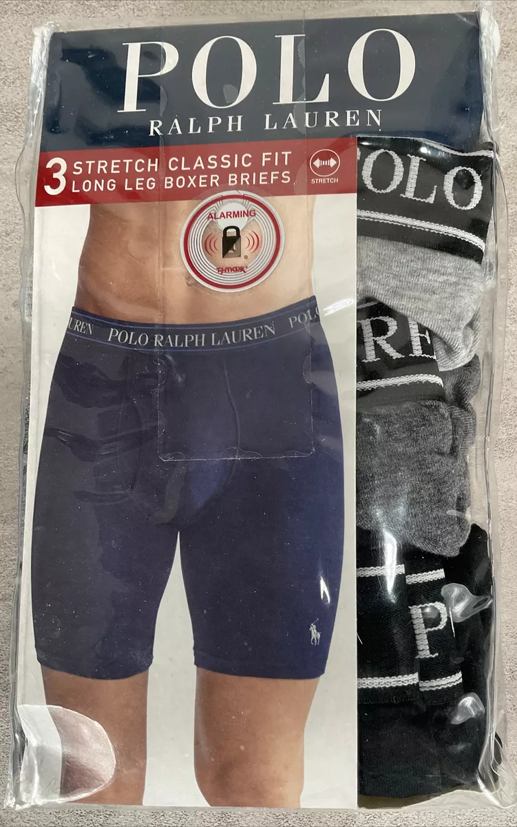 Polo Ralph Lauren Stretch Classic Fit Long Leg Boxer Briefs Sz S Gray Black  3 Pk